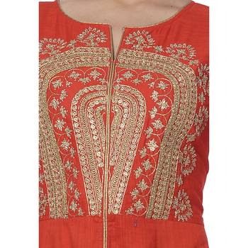 Orange embroidered cotton stithced kurtas-and-kurtis 5