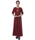 Maroon embroidered cotton stithced kurtas-and-kurtis