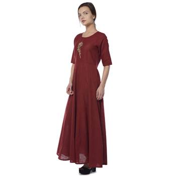 Maroon embroidered cotton stithced kurtas-and-kurtis 3
