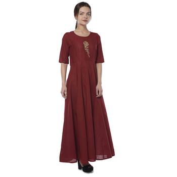 Maroon embroidered cotton stithced kurtas-and-kurtis 4