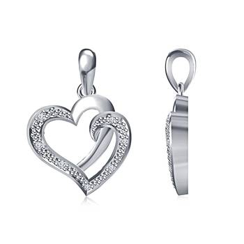 valentine gifts for girlfriend Heart Design Pendant in Sterling Silver 925 Platinum Plated With 18" Chain 2