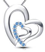 925 Sterling Silver Round Cut Aquamarine Stone Heart Shape Pendant With Chain