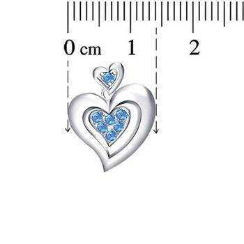 925 Sterling Silver Aquamarine CZ Ravishing Double Heart Pendant With 18" Chain 3