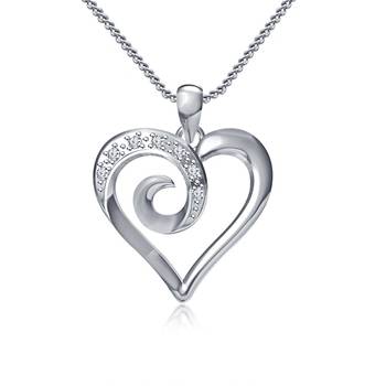 925 Sterling Silver Round Cut White Cubic Zirconia Women's Heart Pendant With Chain 1
