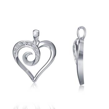 925 Sterling Silver Round Cut White Cubic Zirconia Women's Heart Pendant With Chain 2