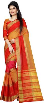 Multicolor woven cotton saree with blouse 1