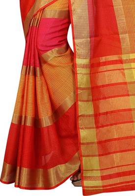 Multicolor woven cotton saree with blouse 3
