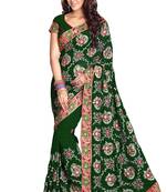 Green embroidered faux georgette saree with blouse