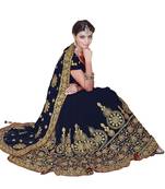 Navy blue embroidered faux georgette saree with blouse
