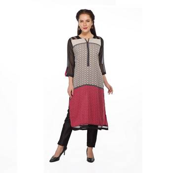 White printed cotton stitched long-kurtis 1