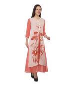 Orange printed georgette stitched long-kurtis