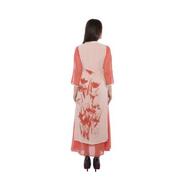 Orange printed georgette stitched long-kurtis 3