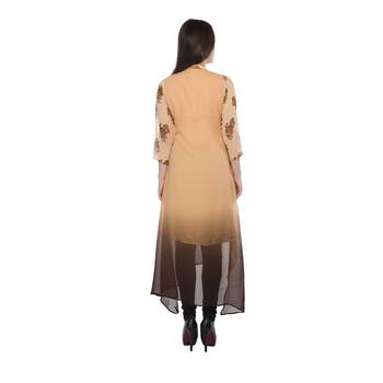 Beige printed georgette stitched long-kurtis 3