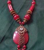 red stone hanging balls necklace