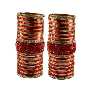 Red Stone Stud Brass Bangle Set 1