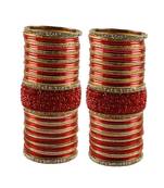 Red Stone Stud Brass Bangle Set