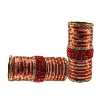 Red Stone Stud Brass Bangle Set 2