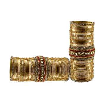 Golden Stone Stud Brass Bangle Set 2