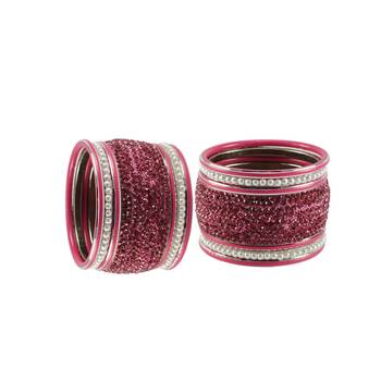 Pink Stone Stud Brass Bangle Set 2