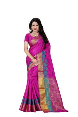 Magenta plain banarasi silk saree with blouse 1