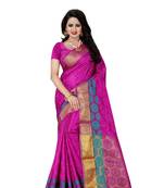 Magenta plain banarasi silk saree with blouse