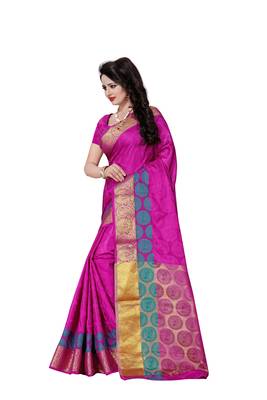 Magenta plain banarasi silk saree with blouse 2