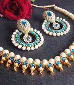 Sea Blue Pearl Polki Necklace Set