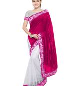 Pink plain velvet saree with blouse