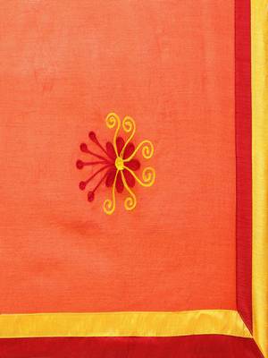 Orange Embroidered Super Net Saree With Blouse 3