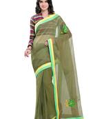 Green Embroidered Super Net Saree With Blouse