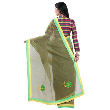 Green Embroidered Super Net Saree With Blouse 2