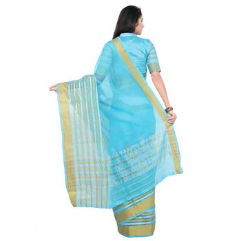 Blue embroidered silk cotton saree with blouse 2