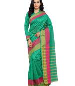 Green Printed Silk Cotton Saree With Blouse