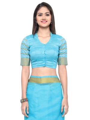 Blue embroidered silk cotton saree with blouse 4