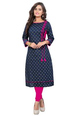 Navy blue printed cotton party-wear-kurtis 1