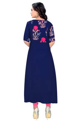Navy blue printed rayon party wear kurtis 2