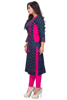 Navy blue printed cotton party-wear-kurtis 3