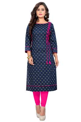 Navy blue printed cotton party-wear-kurtis 4