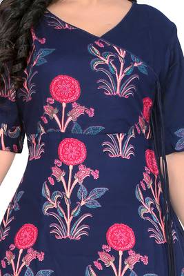 Navy blue printed rayon party wear kurtis 4