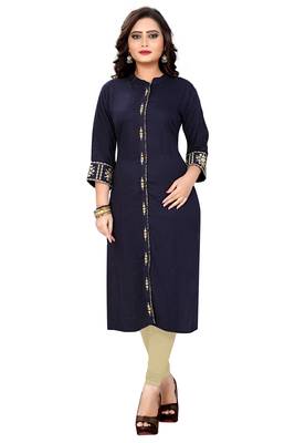 Navy blue embroidered rayon party wear kurtis 1
