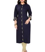 Navy blue embroidered rayon party wear kurtis