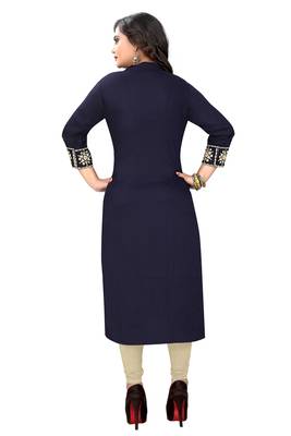 Navy blue embroidered rayon party wear kurtis 2