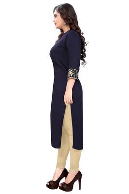 Navy blue embroidered rayon party wear kurtis 3