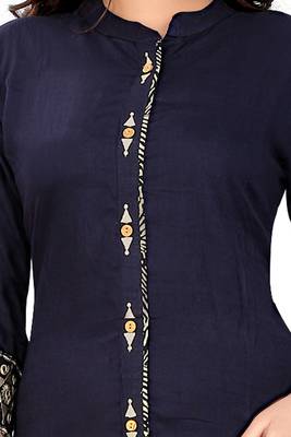 Navy blue embroidered rayon party wear kurtis 4