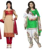 Multicolor printed crepe salwar suit (Combo Pack of 2)
