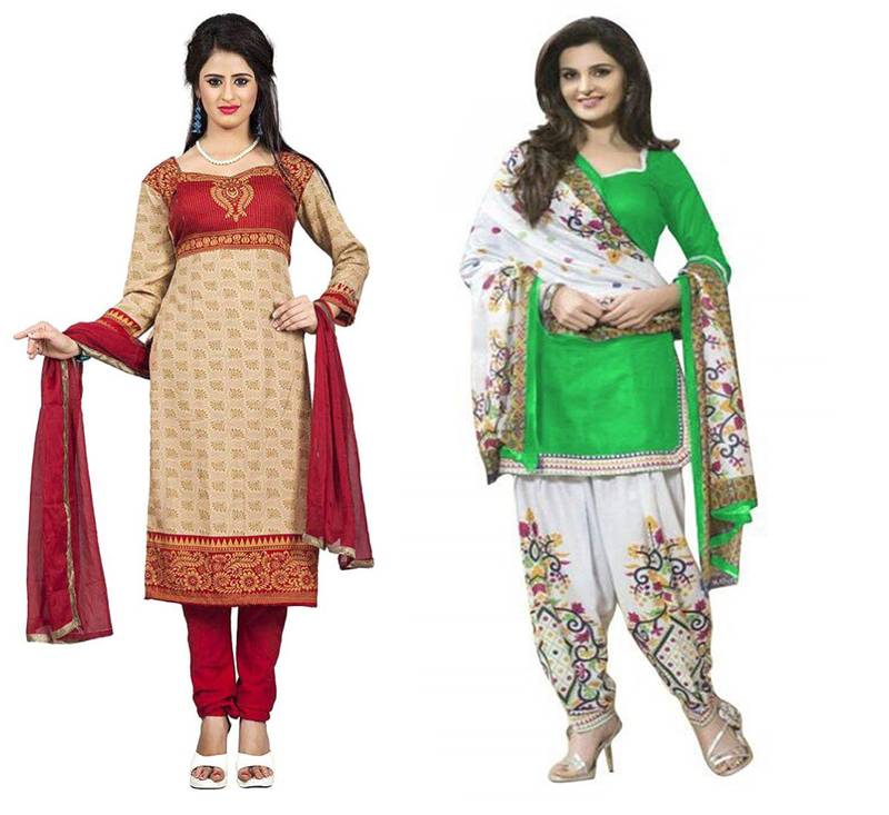 Multicolor printed crepe salwar suit (Combo Pack of 2)