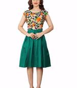 Green embroidered silk short-kurtis