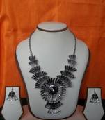 tribal oxidised silver necklace set with matching earrings