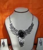 ilver oxidised tribal necklace set with matching earrings