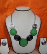 green stones silver necklace set
